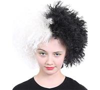 Childs Evil Dog Lady Wig - Pack of 1 - Half Black & Half White Crimped Wig - Kids World Book Day Book Week Fancy Dress Costume Accessory