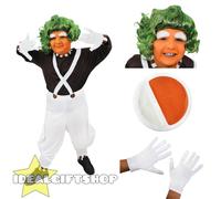 Childs Factory Worker Costume Set Top Dungarees Wig Gloves Face Paint Sizes