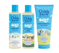 Childs Farm Bluey Regime Bundle | Bluey-Berry Bubble Bath (250ml), Hair & Body Wash (250ml) and Body Moisturiser (200ml) | Suitable for Newborns, Kid