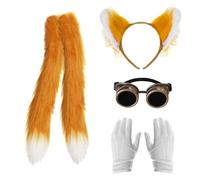 Child's Fox Sidekick Accessory Set - Orange Headband With Fluffy Fox Ears, 2x Fluffy Orange Fox Tails, Bronze Goggles and White Gloves - Perfect for Any Fancy Dress Event