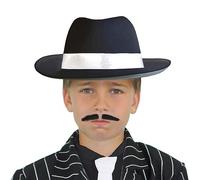 Childs Gangster Hat - Pack of 1 - Black Gangster Trilby with White Band - Kids Mafia Fedora Fancy Dress Costume Accessory