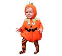 Childs Girls Boys Pumpkin Cute Halloween Infant Boys Girls Long Sleeve Halloween Pumpkin Cosplay Romper Costume Soft Fleece Hooded Bodysuit Striped Socks Trouser Pants Outfits(d-Orange, 12-18 Months)
