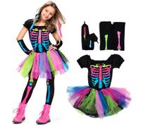 Childs Girls Fancy Bones Skeleton Halloween Fancy Dress Costume