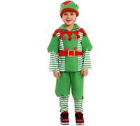 Childs Girls Green Red Santa's Elf Chirstmas Fancy Dress Costume Helper Christmas Outfit Cosplay Cute Santa Elves Xmas Suit Children Gnomes Carnival Theme Parties (Green#B,2-3 Years)