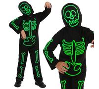 Childs Glow in the Dark Skeleton Stick Man Costume - Black Costume with Glow in the Dark Skeleton Bone Print - Childs Halloween Trick or Treat Fancy Dress