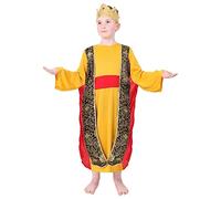 Childs Gold Nativity King - Medium - Gold Tunic with Attached Waistcoat and a Crown - Kids Wise Man Christmas Nativity Play Fancy Dress Costume