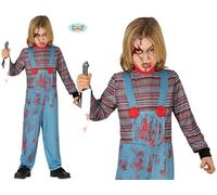 Childs Halloween Boys Killer Doll Fancy Dress Costume Kids Chucky type Outfit fg