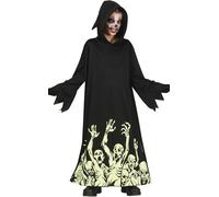 Childs Halloween Death Reaper Fancy Dress Costume with GID Print Kids Outfit fg