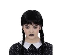 Smiffys Kids Gothic School Girl Wig with Plaits & Fringe, Halloween Child Fancy Dress, Gothic Dress Up Wigs