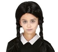 Childs Halloween Fancy Dress Gothic Schoolgirl Wig Wednesday Girl Black Wig fg