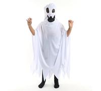 Childs Halloween Ghost Costume - Standard - White Jagged Edge Tunic with Attached Ghost Mask - Kids Friendly Ghost Halloween Fancy Dress Costume