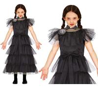 Childs Halloween Gothic Prom Fancy Dress Costume Girls Wednesday Outfit New fg