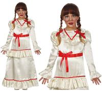 Childs Halloween Horror Devil Doll Fancy Dress Costume Girls Annabelle type fg