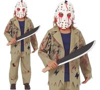 Childs Halloween Horror Killer Fancy Dress Costume & Mask Jason type Outfit fg