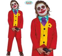 Childs Halloween Mr Smile Villain Fancy Dress Costume Joker type Outfit Red fg