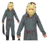 Childs Halloween Psycho Killer Fancy Dress Costume Jason type Outfit & Mask fg