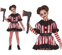 Childs Halloween Striped Clown Girl Fancy Dress Costume Kids Clown Outfit New fg