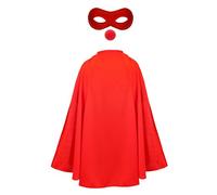Childs Hero Costume Set - Red Cape + Red Eye Mask + Red Nose - Perfect for Charity Events, School Charity Dress Up and Other Fancy Dress Events