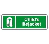 Child's Lifejacket - safety sign - High tack self-adhesive sticker (300mm x 100mm) Viewing Distance within 5m.