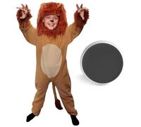 Childs Lion Costume - Medium - Plush Brown Safari Animal Fancy Dress with Attached Tail, Separate Maned Hood and Black Face Paint - Perfect Outfit for World Book Day & Halloween