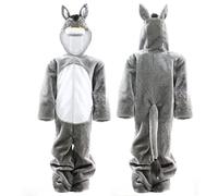 Childs Nativity Donkey Costume - Grey All-in-One Suit with Donkey Head Hood - Kids School Christmas Play Fancy Dress Costume - Large