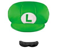 Childs Official Super Mario Luigi Hat & Moustache Fancy Dress Accessory Set USA Size - OS Age 4+