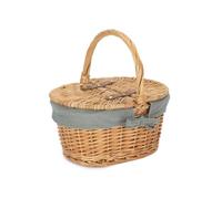 Red Hamper Child's Oval Lined Lidded Wicker Picnic Basket with Lining - Grey - Wicker - 1