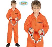 Childs Prisoner Fancy Dress Costume Kids Boys Convict Inmate Orange Outfit fg