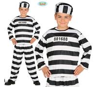 Childs Prisoner Fancy Dress Costume Kids Boys Convict Inmate Outfit New fg