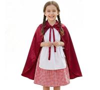Childs Red Riding Hood Costume - 2 Piece Red and White Gingham Dress With Attached White Apron and Red Cloak Cape - Book Day Storybook Character Outfit Halloween Girls Fancy Dress Costume