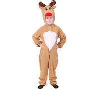 Childs Reindeer Christmas Costume - X-Small - All-In-One Jumpsuit with Rudolph Hood Xmas Costume - Rudolf The Red Nosed Reindeer Santa's Helper Christmas Fancy Dress Costume