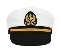 Child's Sailor Captain Hat - White Hat With Black Visor and Gold Rope Band - Perfect for Any Fancy Dress Event Anchor Embroidered Sea Captain Boat Marine