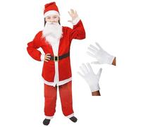 Child's Santa Costume & Gloves - Large - Red Jacket With Matching Trousers, Red Santa Hat, Black Belt, White Santa Beard and White Gloves - Perfect for Christmas & Nativity Fancy Dress