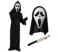 Child's Screamer Costume - XLarge - Black Reaper Robe, Hooded Screamer Mask and Plastic Knife Prop - Perfect for Halloween, Films & Other Fancy Dress