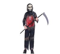Childs Skeleton Fire Reaper Halloween Fancy Dress Costume