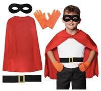 Childs Super Potato Costume - Red Cape, Black Belt, Orange Gloves and Black Eyemask - Kids World Book Day Fancy Dress Costume Accessory Set