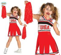 FIESTAS GUIRCA Childs Zombie Cheerleader Fancy Dress Red Cheerleader Uniform Costume Halloween Age 10-12
