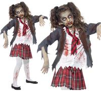 Childs & Teens Halloween Fancy Dress Zombie Schoolgirl Costume by Smiffys