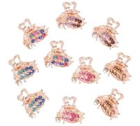 CHILDWEET 10pcs Small Rhinestone Hair Claw Clips for Firmly Holding Medium and Thin Hair with Butterfly Heart and Leaves Shapes for Taking A Bath Or Washing Face