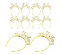 CHILDWEET 10pcs Spanish Party Favors Headband for Birthday Party with Glitter and Three Dimensional Effect Preinstalled Spanish Words Plastic Material Golden Colour