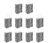 CHILDWEET 10pcs Zebra Print Paper Bags Black Foldable with Handles Multi-function Paper Material Simple Design for Shopping and Holiday