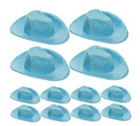 CHILDWEET 12PCS Mini Glitter Cowboy Hats Blue Holographic Tiny Western Caps for Dollhouse Decor Crafting Party Favors DIY Accessories for Artists Collectors and Party Planners