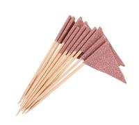 CHILDWEET 12pcs Rose Gold Mini Triangle Food Flags, Decorative Cake Picks Glitter, Dessert and Fruit Toothpicks for Party Food Decoration and Cocktail Garnish