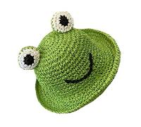 CHILDWEET 1Pc Frog Bucket Hat Cute Sun Straw Hat Wide Brim Beach Cap for Boys and Girls for Outdoor Activities and Sun Protection Green