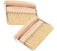 CHILDWEET 2 Sets Desktop Cleaning Brush Kit for Computer Vents and Keyboards, Multi-Purpose Lightweight Iron and Nylon Mini Broom with Dustpan in Khaki Colour, for Removing Unwanted