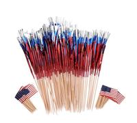 CHILDWEET 200pcs Patriotic Wood Fruit Picks with US Flag Toothpicks for July Party Decorations Cocktail Stirrers for Themed Events Cake Cheese and Appetizer Garnishes