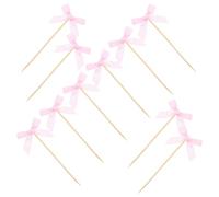 CHILDWEET 20Pcs Pink Fabric Bowknot Cake Picks for Party Cake Decorating, Multi-Functional Dessert and Fruit Toothpicks, Cupcake Bow Toppers for Birthday and Wedding Supplies
