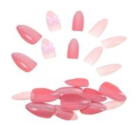 CHILDWEET 24pcs Bow Glue on Nails Fake Nails Almond Shaped Quick Application Comfortable Plastic Material Cute Charming Pink Design Women Special Party Occasions