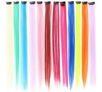 CHILDWEET 24pcs Colorful One-piece Hair Clip Extensions Made of High Temperature Wire, Long Straight Seamless Hair Pieces for Stylish Everyday Wear Random Color