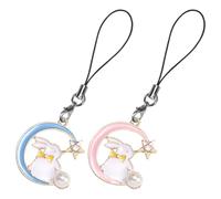 CHILDWEET 2pcs Alloy Moon Star Rabbit Keychain Phone Charm Set, Cute Pink & Blue Bunny Phone Strap Lanyard for Cellphone Decoration and Anti-Lost Use